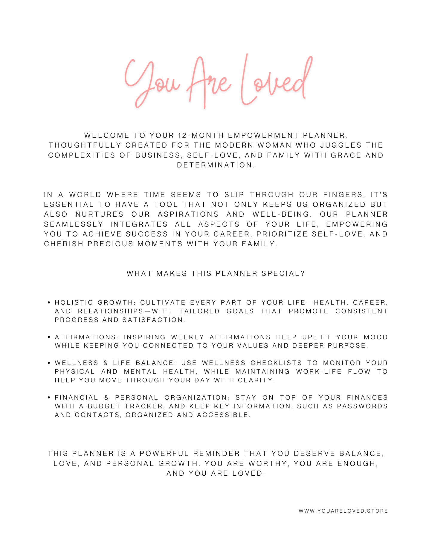 You Are Loved 12-Month 2025 Work-Life Balance Planner